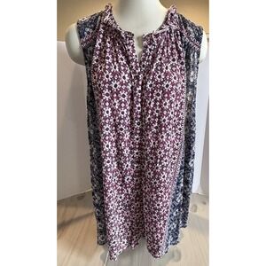 Lucky Brand Womens Plus 3X Sleeveless Tunic Top Red White Blue Boho Summer